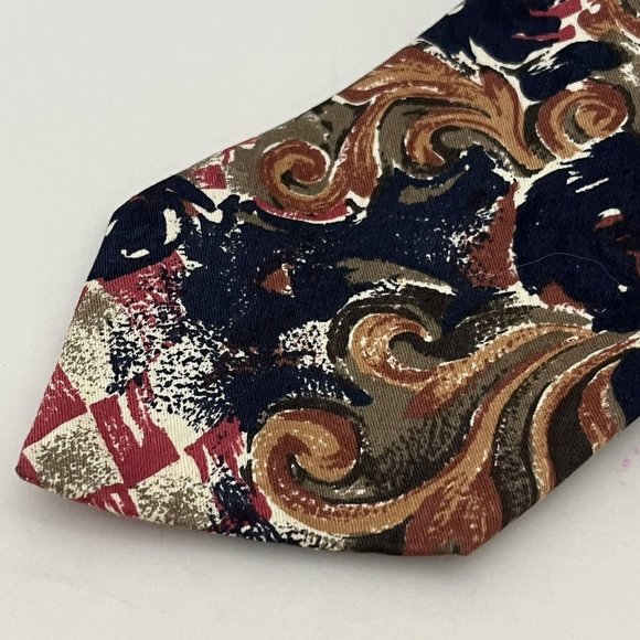 Vintage 1970s Cotton Tie Don Loper Beverly Hills Loud Print Checker Floral - Picture 2 of 10